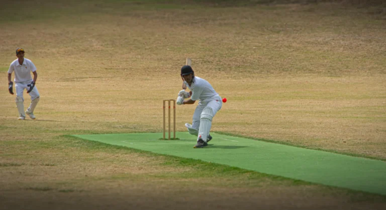 Cricketer batting in a practice session