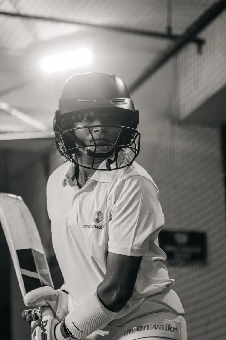 Young cricketer at indoor nets